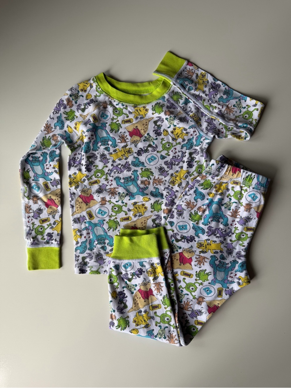 Kids Green-Accented Monsters Inc Print Pajama Set